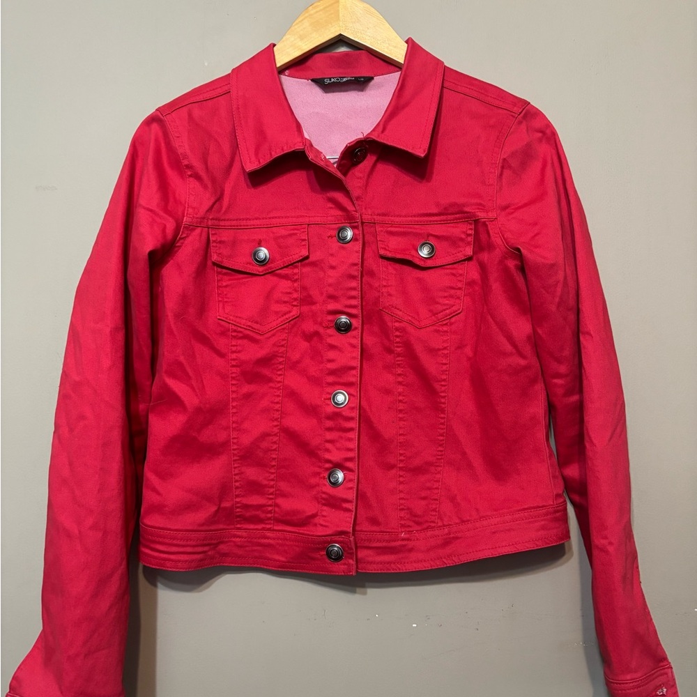 SUKO JEANS Red Denim Jean Jacket